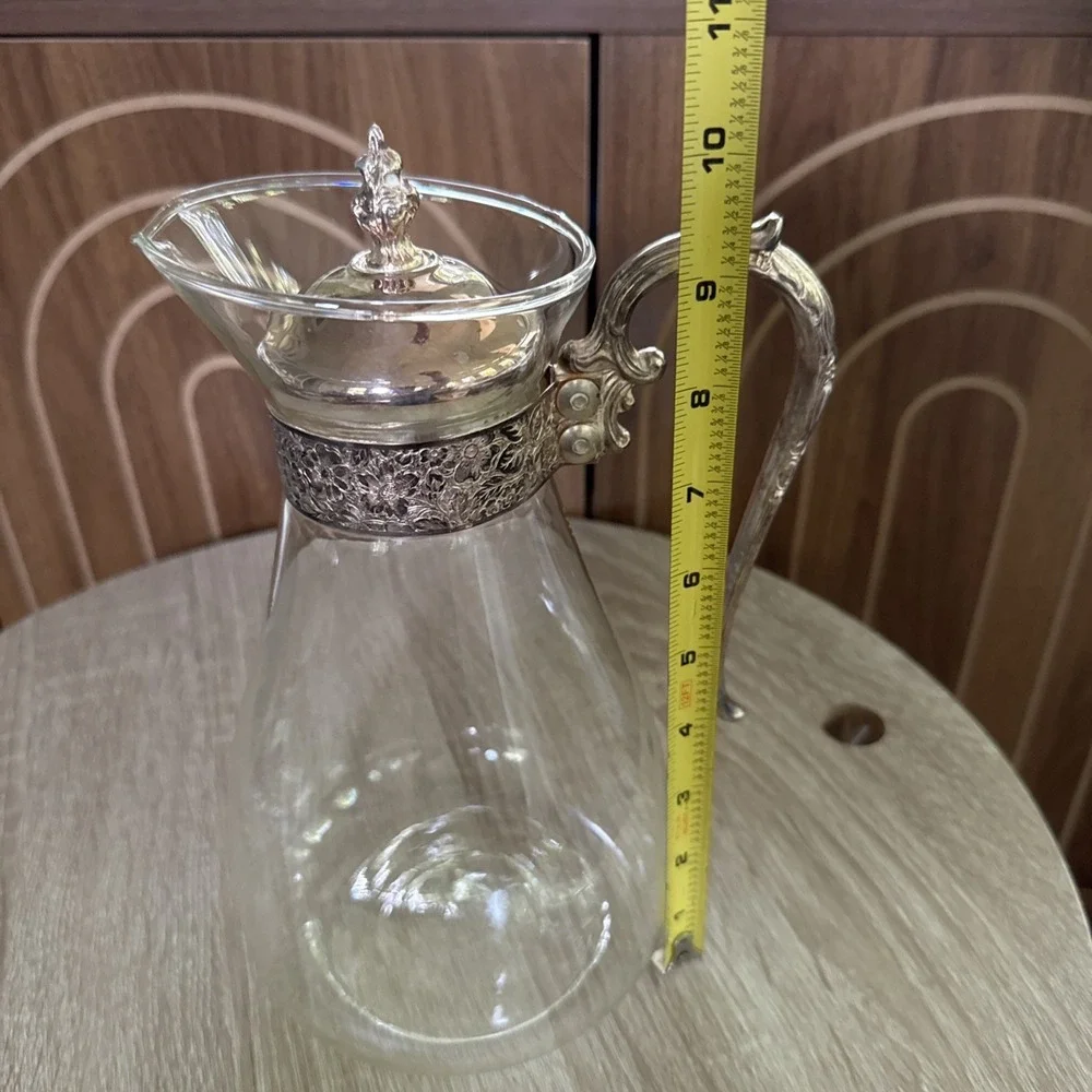 Vintage Silverplated Glass Coffee Tea Carafe Decanter Wine Pitcher 1960s